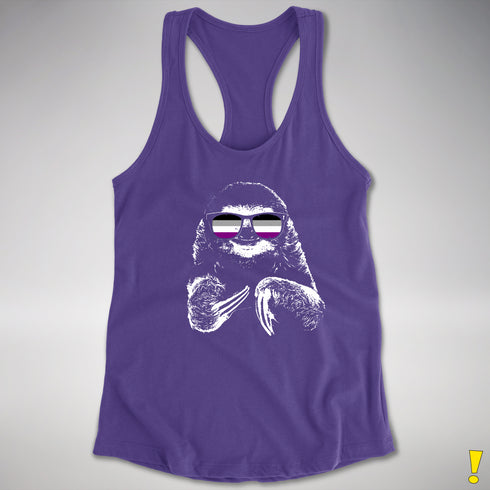 Pride Sloth Asexual Flag Sunglasses Women's Racerback Tank - Purple